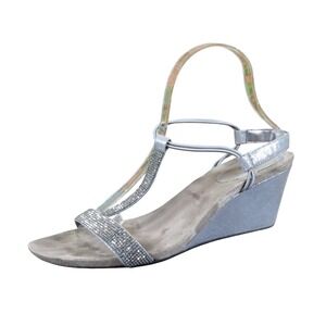 Style & Co. Mulan 2 Women Wedge Sandals Size 10 Special Occasion Silver Metallic